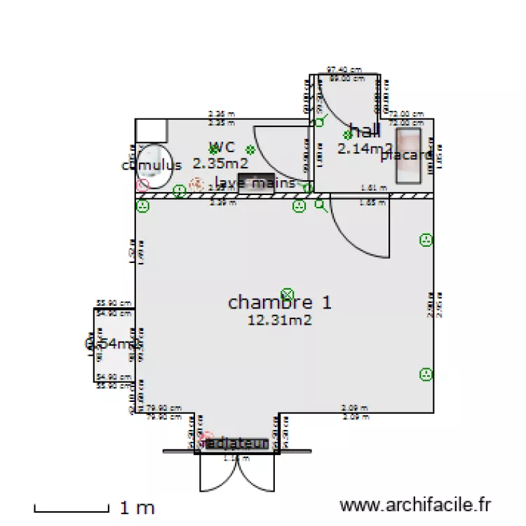 chambre 1 / wc. Plan de 