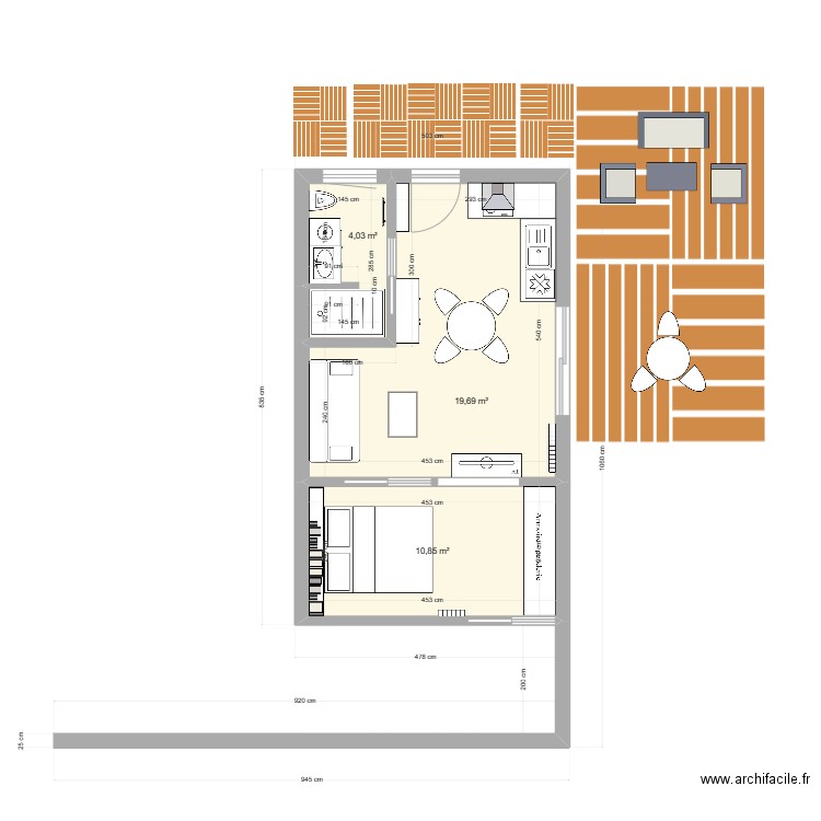 Studio Payas v4. Plan de 3 pièces et 35 m2