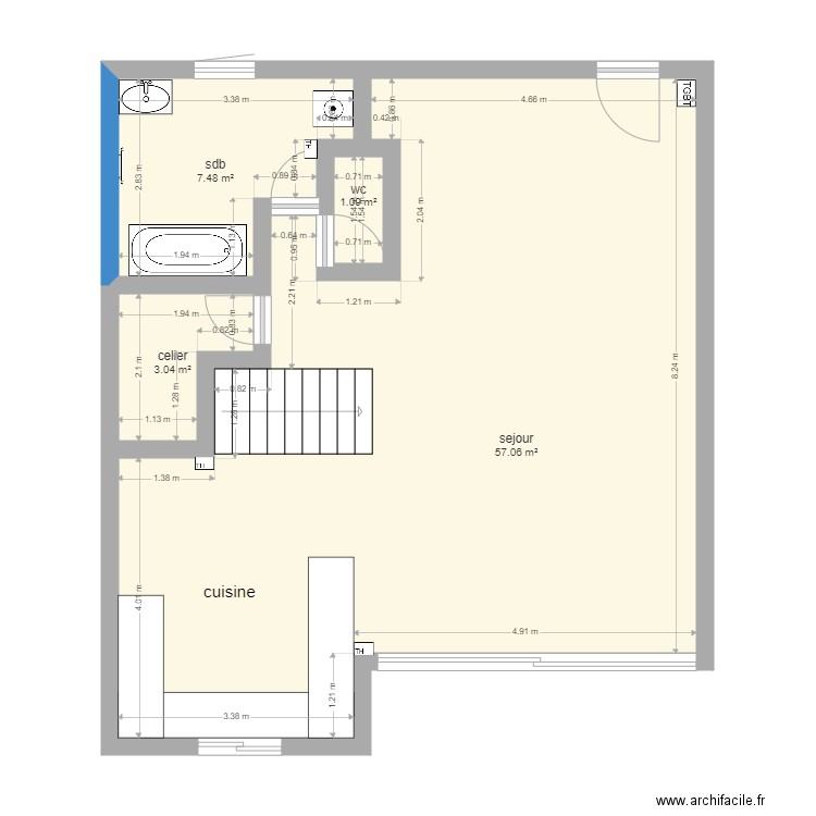 MARINE. Plan de 4 pièces et 69 m2