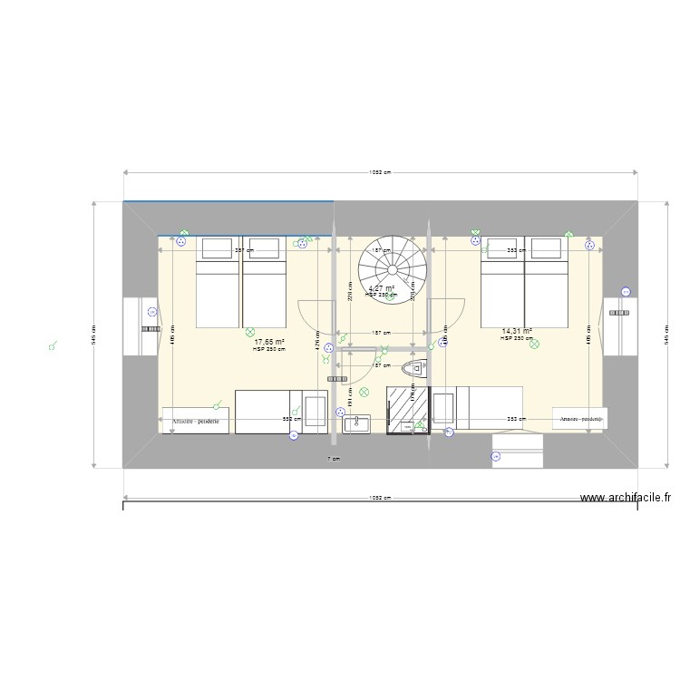 etage locatif2. Plan de 3 pièces et 36 m2