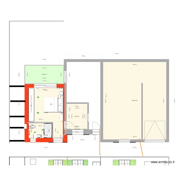 Extension 3 piéces. Plan de 5 pièces et 91 m2