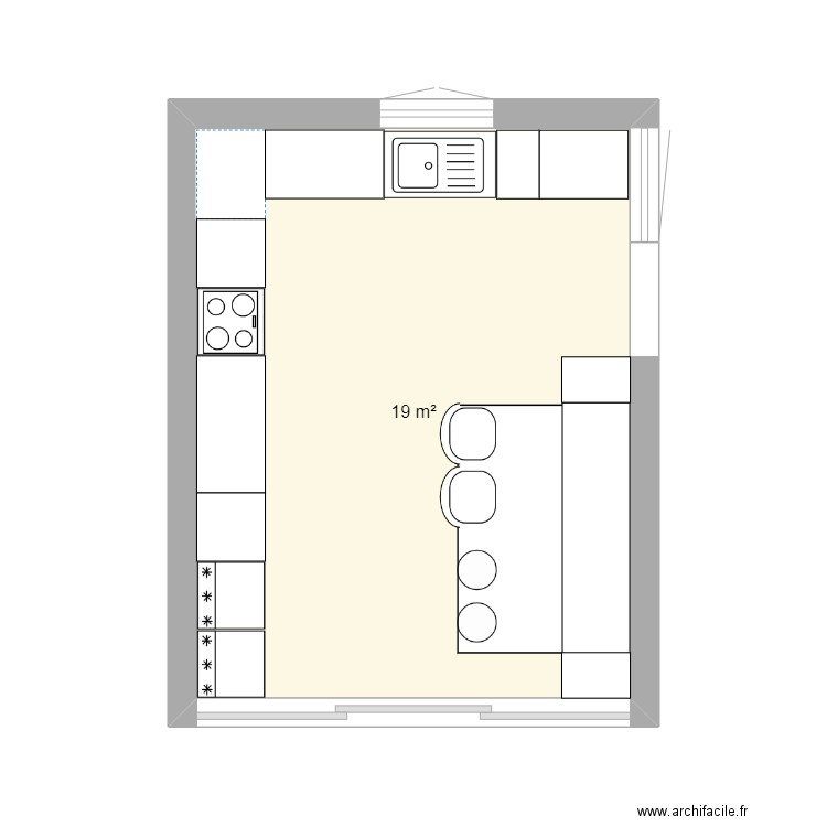 cocina 1. Plan de 1 pièce et 19 m2