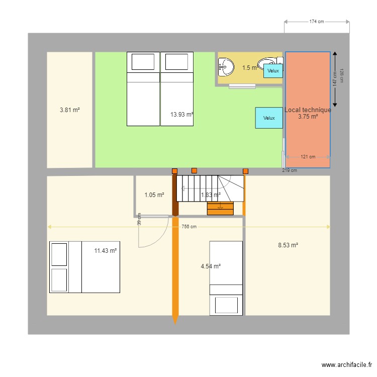 chambre mezzanine V64 du 14 aout 2018 . Plan de 0 pièce et 0 m2