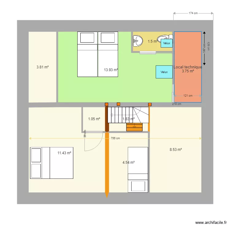 chambre mezzanine V64 du 14 aout 2018 . Plan de 