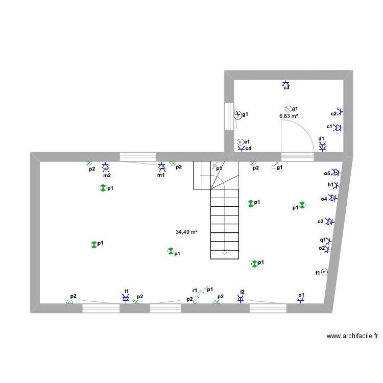 Wauters. Plan de 2 pièces et 41 m2