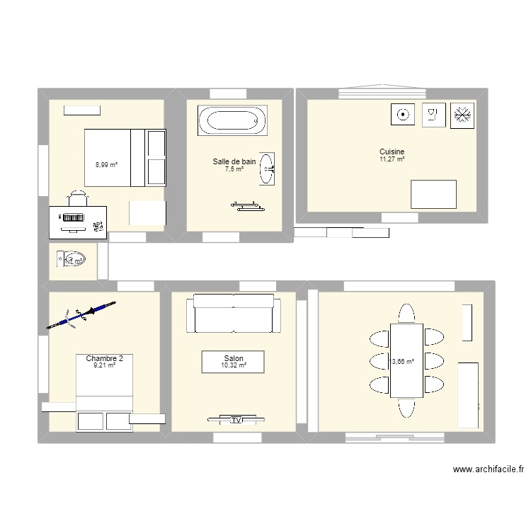 T3G ORPI. Plan de 7 pièces et 62 m2