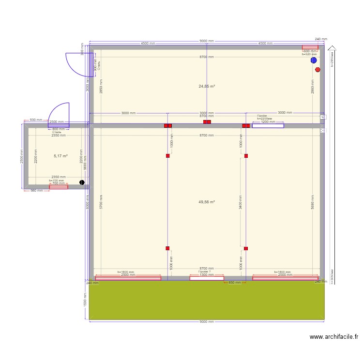 9 на 9. Plan de 4 pièces et 91 m2