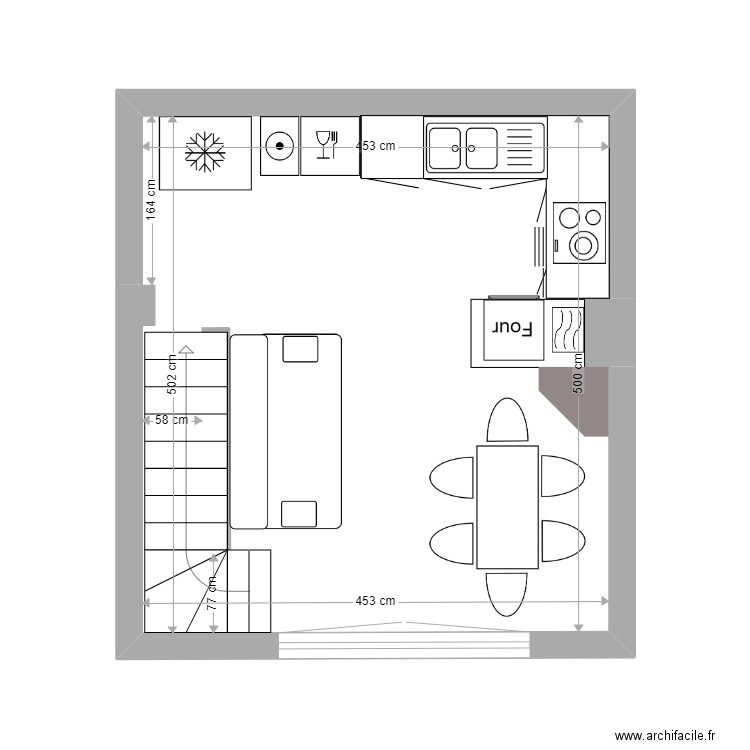 Abbartello RDC actuel. Plan de 1 pièce et 23 m2