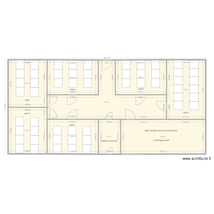 salles champignons. Plan de 9 pièces et 269 m2