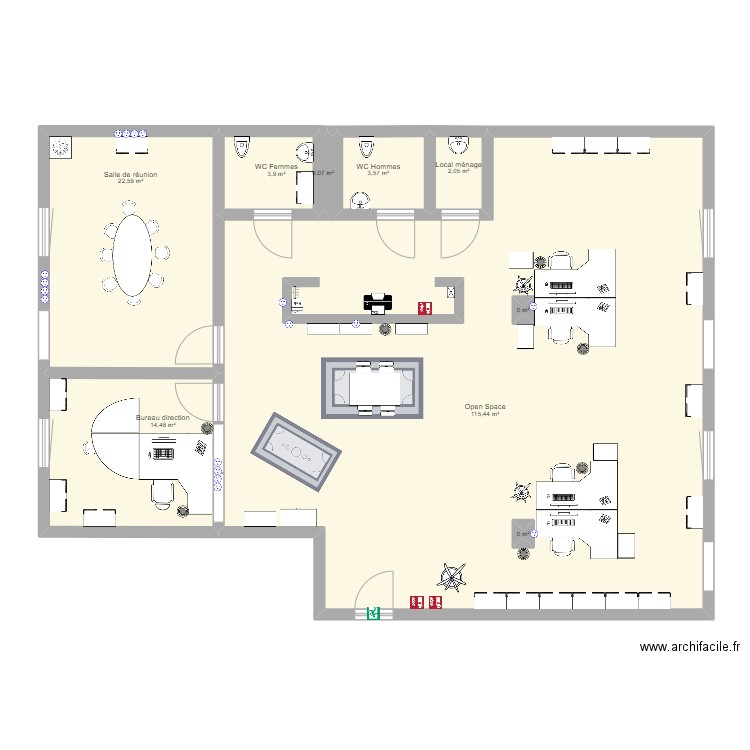 Bureaux. Plan de 9 pièces et 163 m2