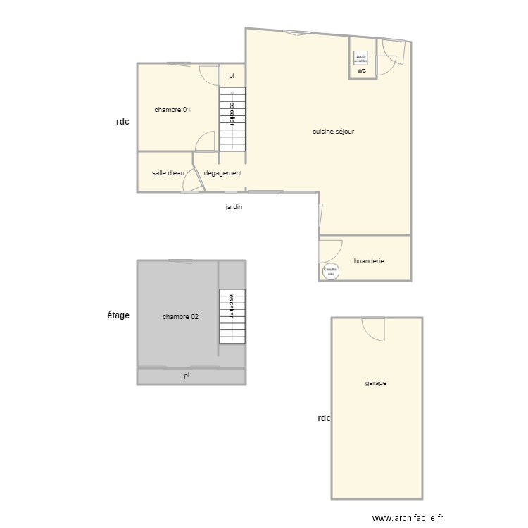 godard long am. Plan de 0 pièce et 0 m2