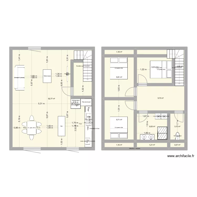 Duplex. Plan de 12  et 118 m²
