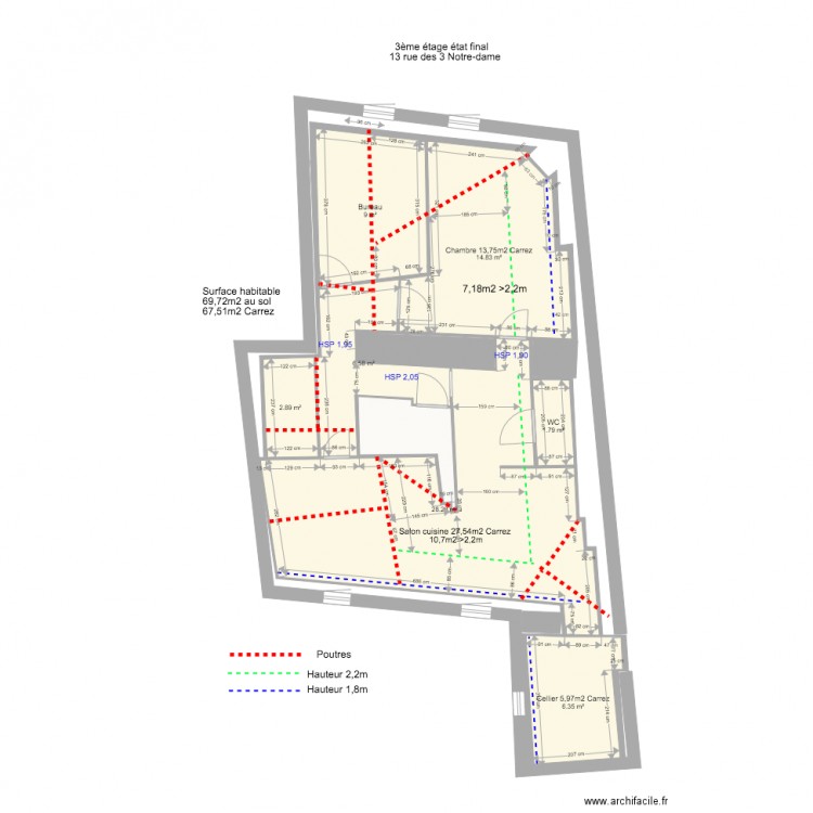 3ème étage version avec palier. Plan de 0 pièce et 0 m2