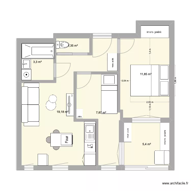 Rajout chambre. Plan de 6 pièces et 49 m² Rajout chambre. Plan de 6 pièces et 49 m²
