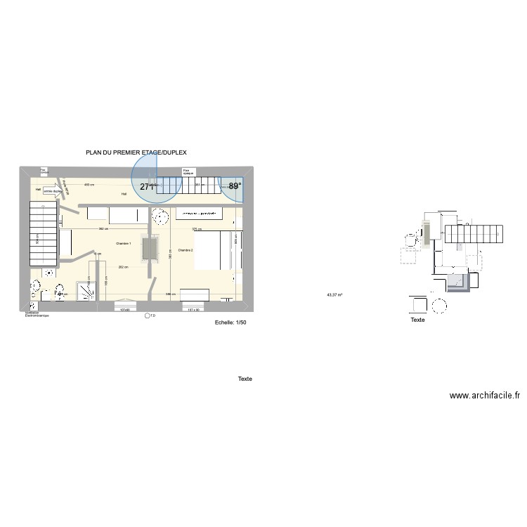 redoux1. Plan de 1 pièce et 43 m2