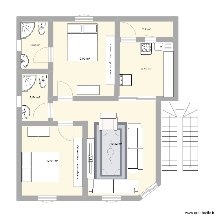 PERSONNEL. Plan de 7 pièces et 63 m2