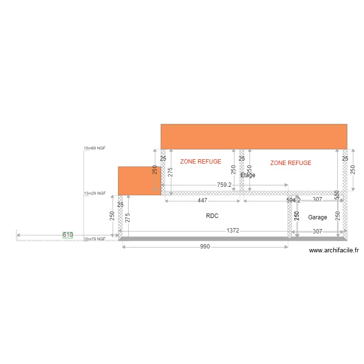 DP3 fa&ccedil;ade sud projet boube. Plan de 