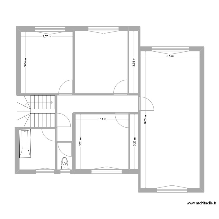 1er étage. Plan de 5 pièces et 53 m2