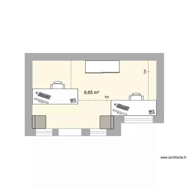 Bureau atelier jaune. Plan de 1 Pièce et 10 m² Bureau atelier jaune. Plan de 1 Pièce et 10 m²