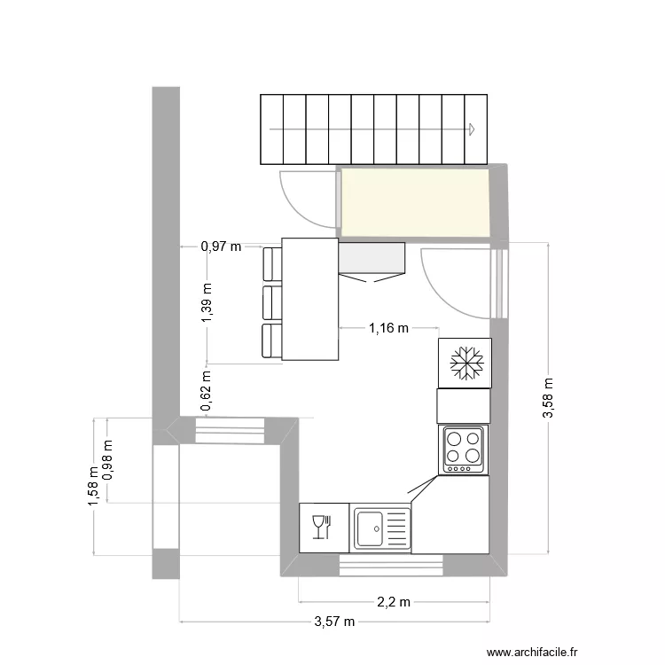 cuisine derniere version. Plan de 1 Pièce et 1 m²