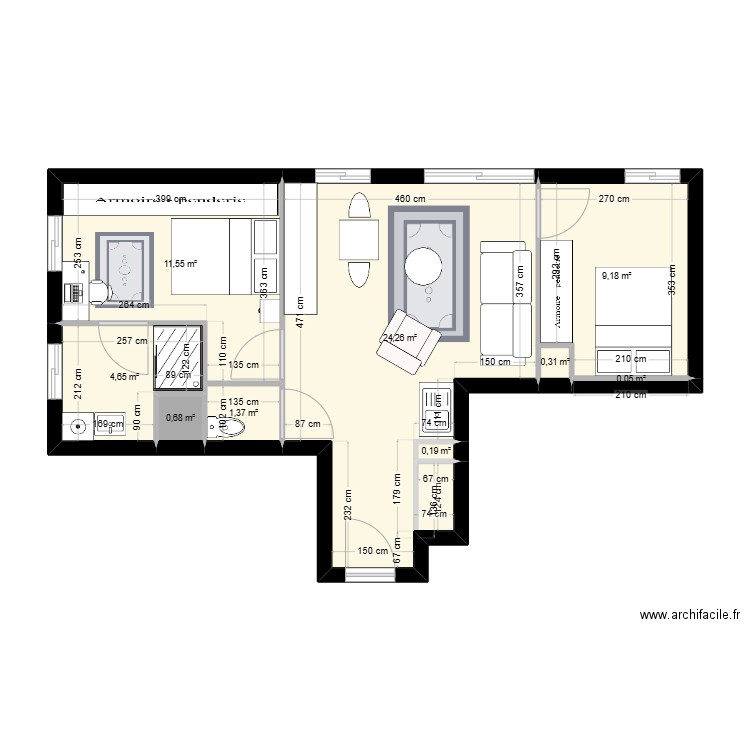 Pauline. Plan de 9 pièces et 52 m2