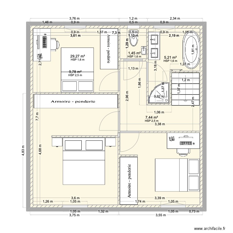 ETAGE ALBON. Plan de 5 pièces et 80 m2