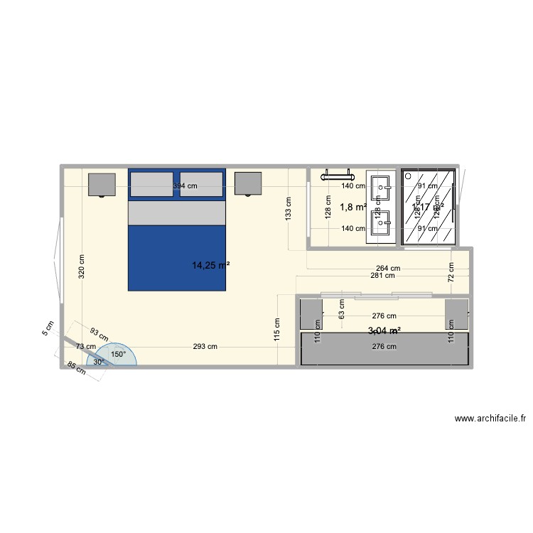 183B CHAMBRE V8. Plan de 4 pièces et 20 m2