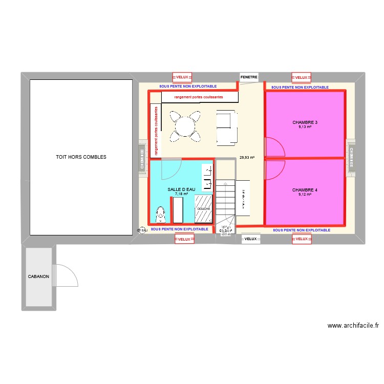 amenagement comble maison annoville. Plan de 6 pièces et 86 m2