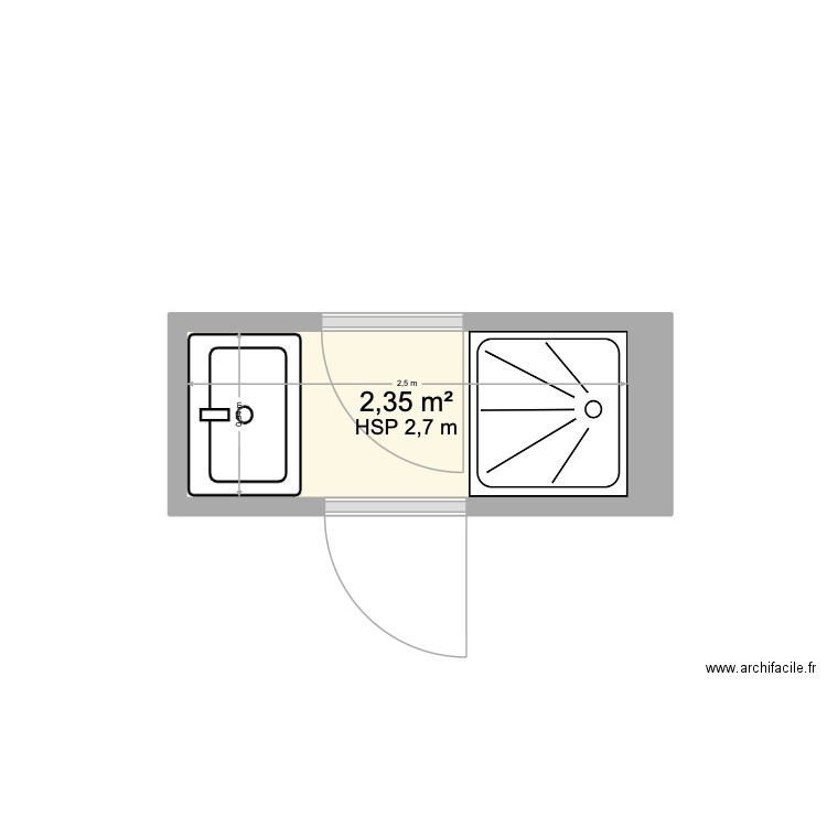 Salle d'eau 3. Plan de 1 pièce et 2 m2