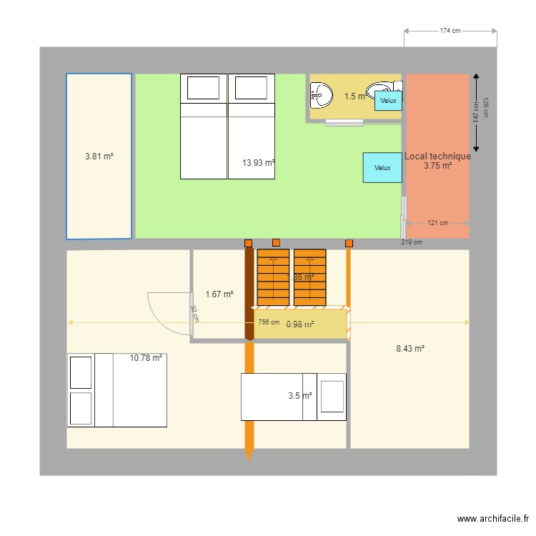 chambre mezzanine V63 du 14 aout 2018 . Plan de 0 pièce et 0 m2