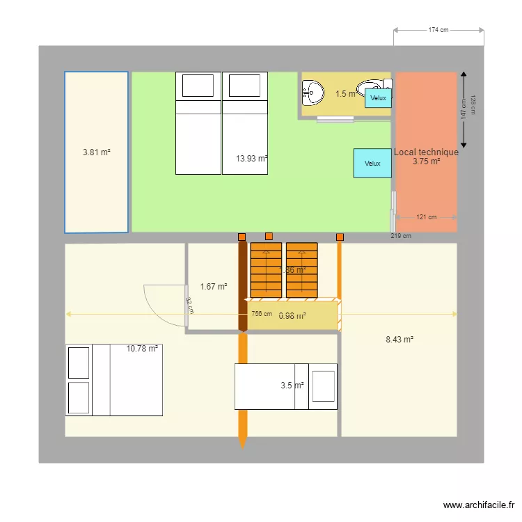chambre mezzanine V63 du 14 aout 2018 . Plan de 