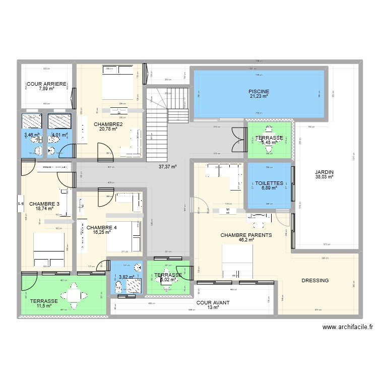 sendou 2023 etage. Plan de 18 pièces et 417 m2