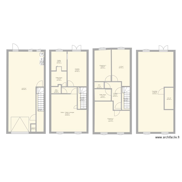 Plan R1 à R4 avant modification. Plan de 0 pièce et 0 m2