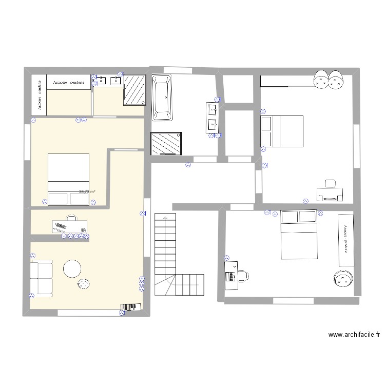 plan etage maison. Plan de 1 pièce et 39 m2