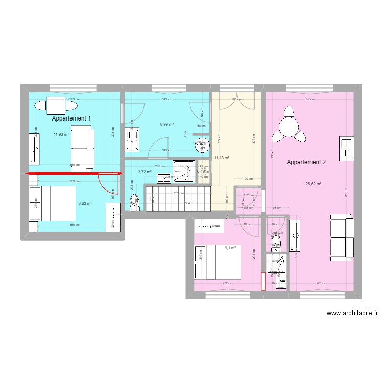 Immeuble NAY RDC. Plan de 10 pièces et 82 m2