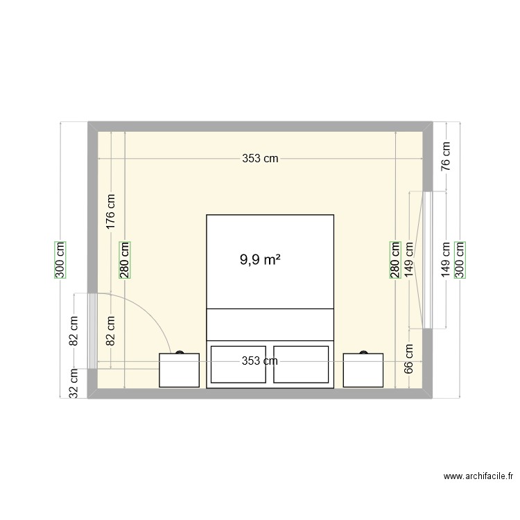 CHAMBRE RDC. Plan de 1 pièce et 10 m2