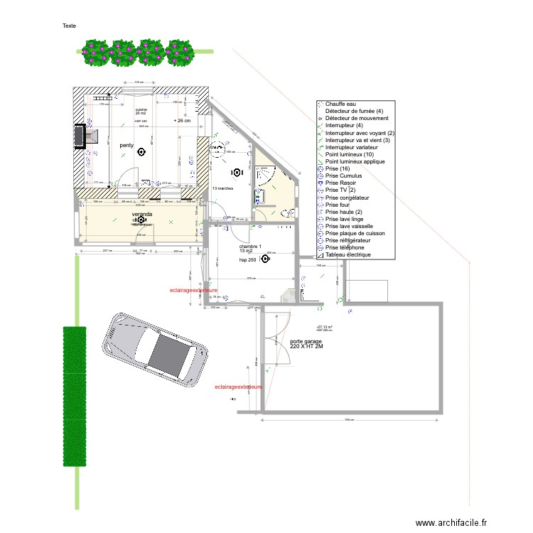 RDC PROJET  ELECTRICITE TREDREZ. Plan de 3 pièces et 64 m2