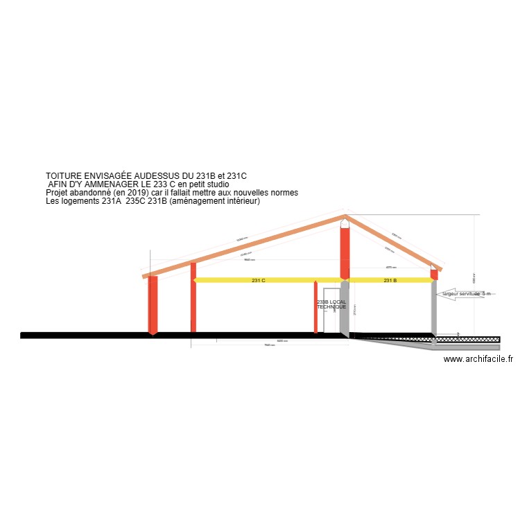 TOITURE 231B et C  COUPE LONGITUDINALE. Plan de 1 pièce et 0 m2