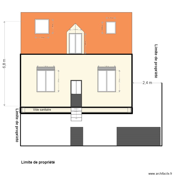 plan façade après travaux face devant. Plan de 2 pièces et 41 m2