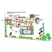 plan masse rez de chauss&eacute;e terrasses piscine barri&egrave;res avec ascenseur