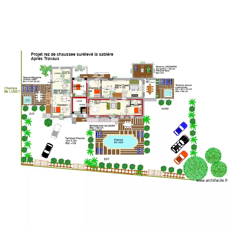 plan masse rez de chauss&eacute;e terrasses piscine barri&egrave;res avec ascenseur. Plan de 