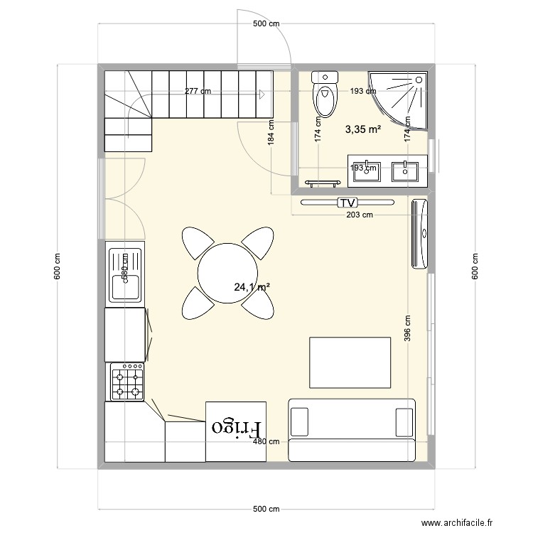 chalet 1. Plan de 4 pièces et 58 m2