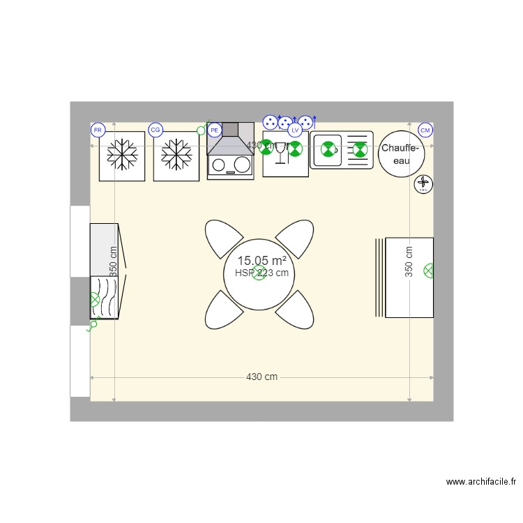 cuisine sans cheminée. Plan de 0 pièce et 0 m2