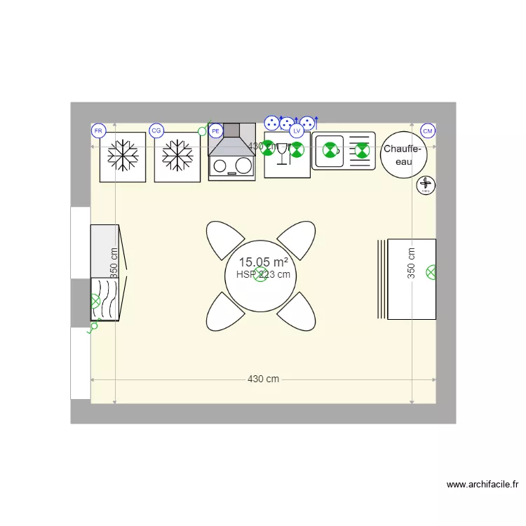 cuisine sans cheminée. Plan de cuisine sans cheminée. Plan de