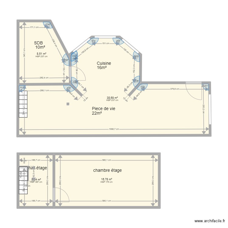 RDC pavillon. Plan de 4 pièces et 69 m2
