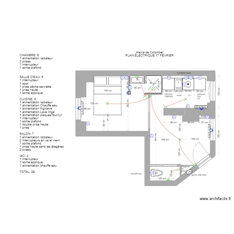 Plan électrique Alexia 11 février. Plan de 2 pièces et 23 m2