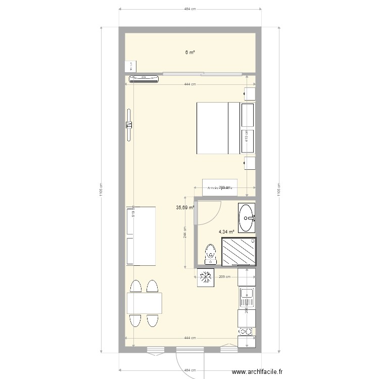 Studio Grande Case 2. Plan de 3 pièces et 46 m2