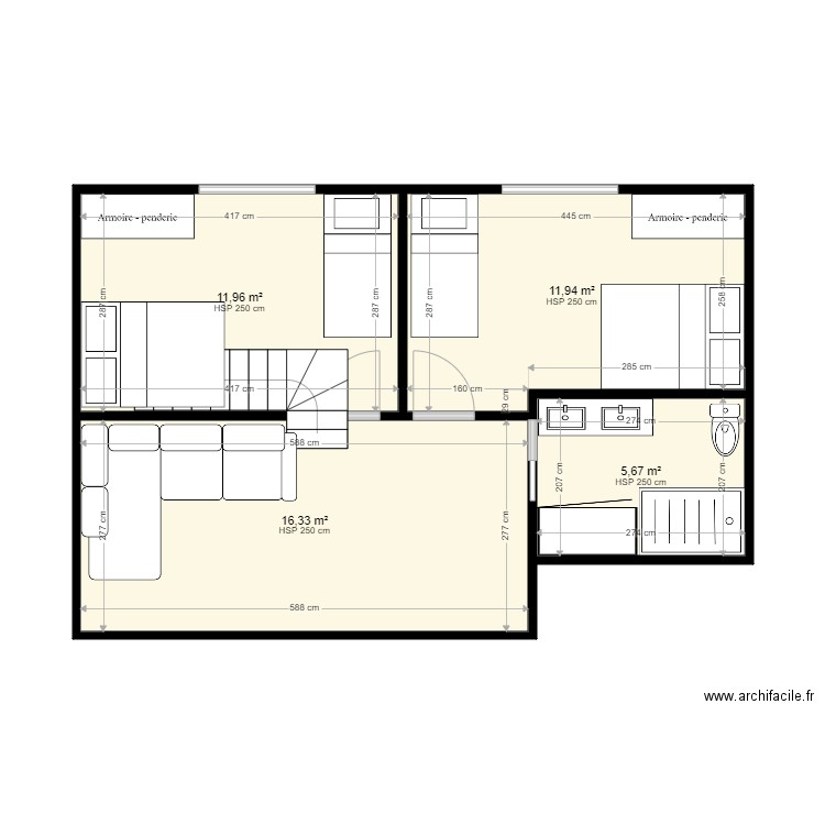 chalet minerve mezzanine 2. Plan de 4 pièces et 46 m2