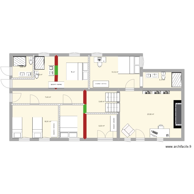 La Colletière - RDC V3. Plan de 10 pièces et 99 m2