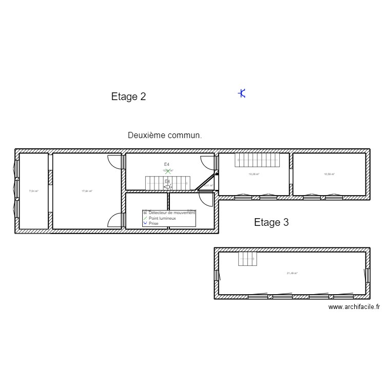 Electricité: commun deuxième étage Saint Gilles 302 Liège . Plan de 9 pièces et 90 m2